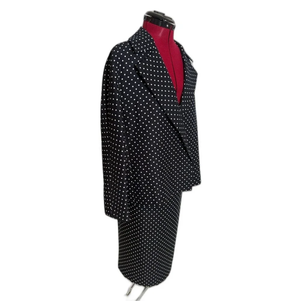 Kasper Skirt Suit Size 14 Navy Blue & White Polka-Dot 2-Piece Set Blazer & Skirt